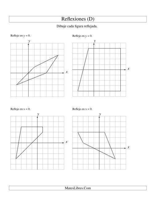 La hoja de ejercicios de Reflexión de 4 Vértices Sobre el Eje x ó y (D)