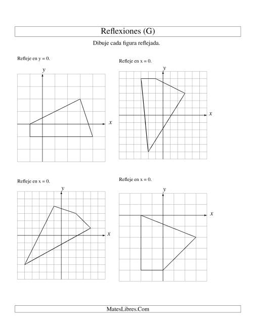 La hoja de ejercicios de Reflexión de 4 Vértices Sobre el Eje x ó y (G)