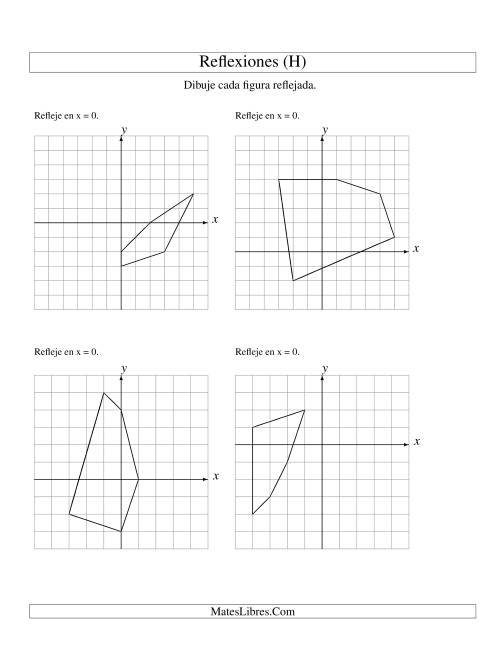 La hoja de ejercicios de Reflexión de 5 Vértices Sobre el Eje x ó y (H)