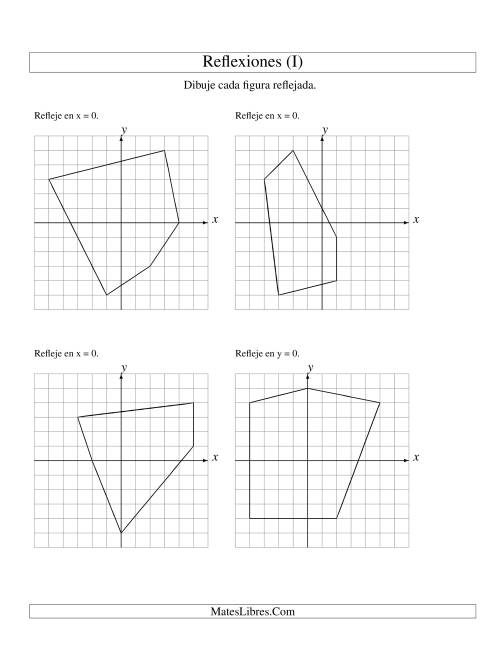 La hoja de ejercicios de Reflexión de 5 Vértices Sobre el Eje x ó y (I)