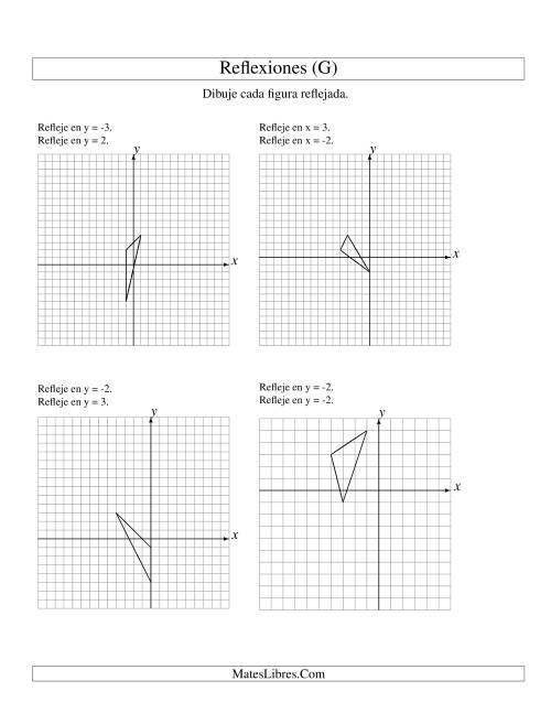 La hoja de ejercicios de Reflexión en Dos Pasos de 3 Vértices Sobre Varios Ejes (G)