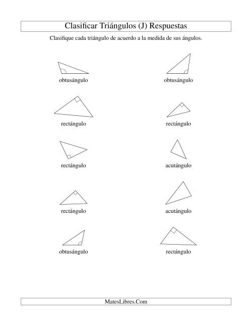 La hoja de ejercicios de Identificar Triángulos de Acuerdo a sus Ángulos (J) Página 2