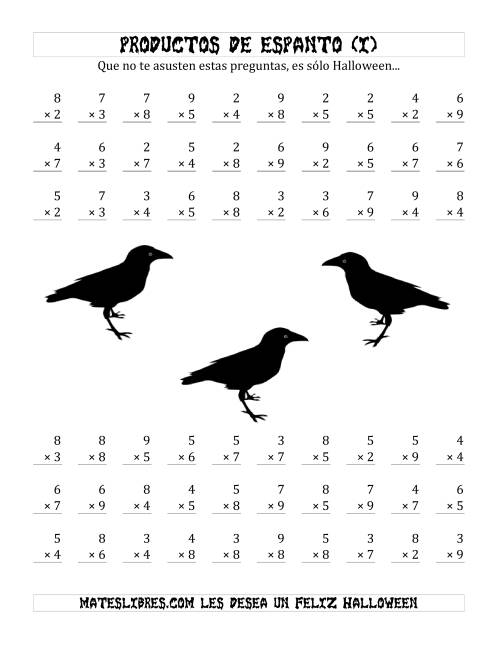 La hoja de ejercicios de Multiplicación Tenebrosa de 1 Dígito por 1 Dígito (I)
