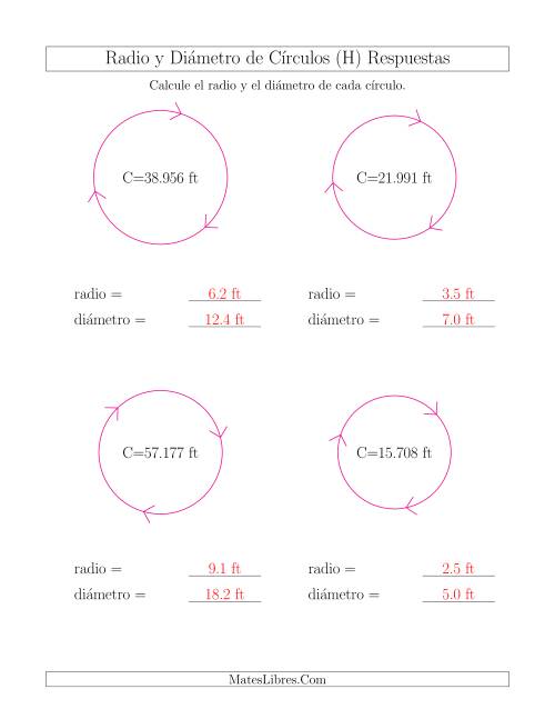 La hoja de ejercicios de Calcular el Radio y el Diámetro de Círculos a Partir de la Circunferencia (H) Página 2