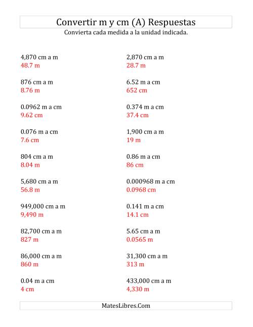 Convertir Centímetros y Metros (Todas)