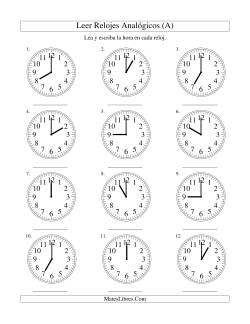 Leer la Hora en un Reloj Analógico en Intervalos de Una Hora