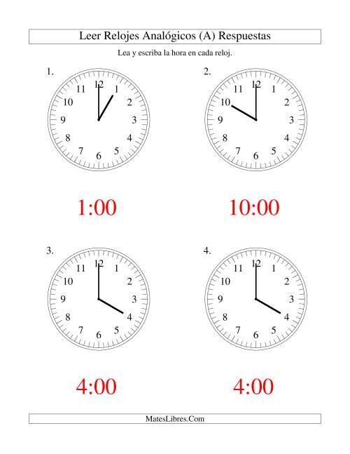 La hoja de ejercicios de Leer la Hora en un Reloj Analógico en Intervalos de Una Hora (Grande) Página 2