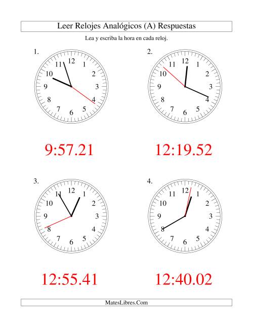 La hoja de ejercicios de Leer la Hora en un Reloj Analógico en Intervalos de 1 Segundo (Grande) Página 2