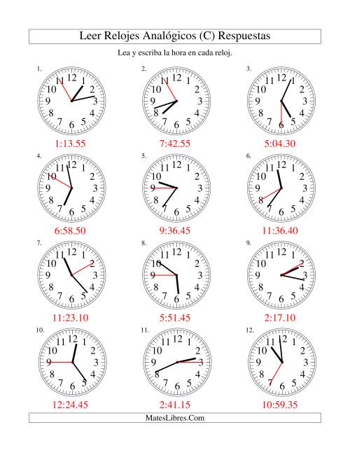 La hoja de ejercicios de Leer la Hora en un Reloj Analógico en Intervalos de 5 Segundos (C) Página 2