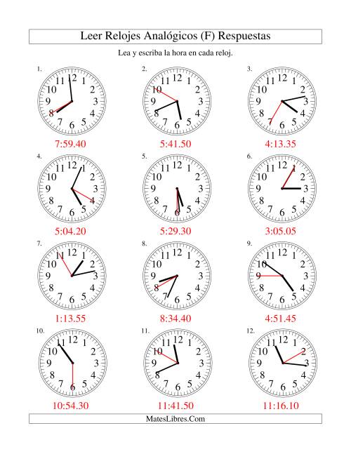 La hoja de ejercicios de Leer la Hora en un Reloj Analógico en Intervalos de 5 Segundos (F) Página 2