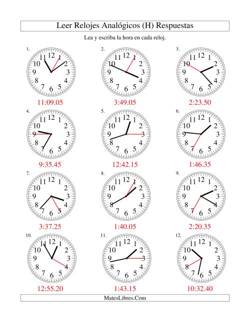 La hoja de ejercicios de Leer la Hora en un Reloj Analógico en Intervalos de 5 Segundos (H) Página 2