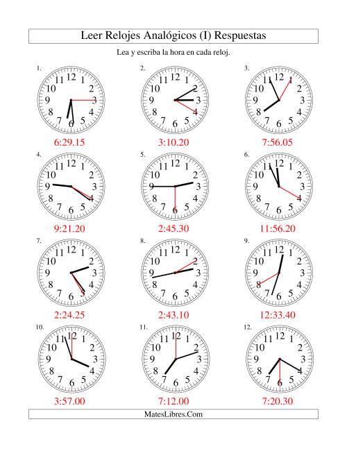 La hoja de ejercicios de Leer la Hora en un Reloj Analógico en Intervalos de 5 Segundos (I) Página 2