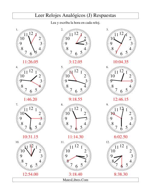 La hoja de ejercicios de Leer la Hora en un Reloj Analógico en Intervalos de 5 Segundos (J) Página 2