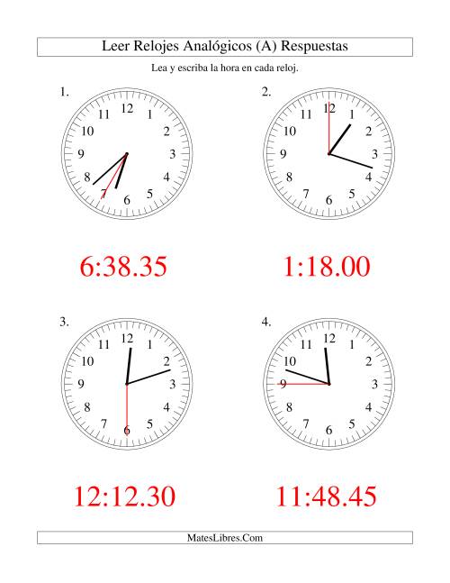 La hoja de ejercicios de Leer la Hora en un Reloj Analógico en Intervalos de 5 Segundos (Grande) Página 2