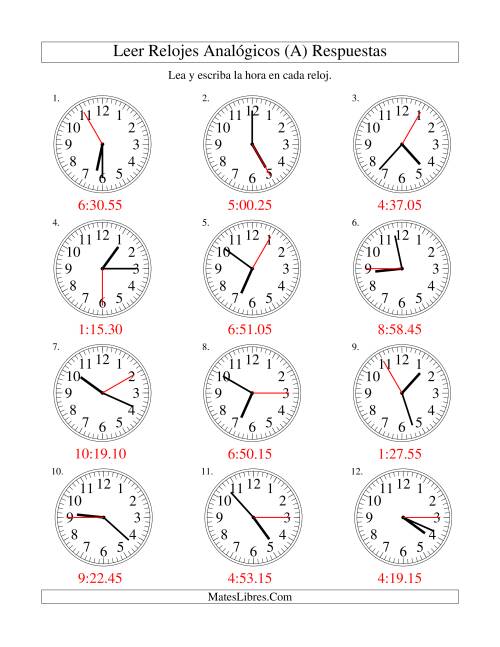 La hoja de ejercicios de Leer la Hora en un Reloj Analógico en Intervalos de 5 Segundos (Todas) Página 2