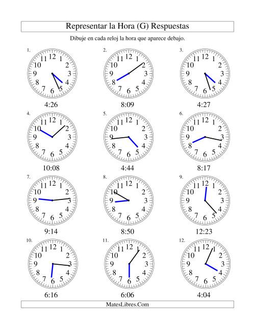 La hoja de ejercicios de Representar la Hora en un Reloj Analógico en Intervalos de 1 Minuto (G) Página 2