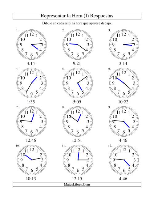 La hoja de ejercicios de Representar la Hora en un Reloj Analógico en Intervalos de 1 Minuto (I) Página 2