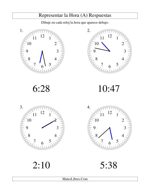 La hoja de ejercicios de Representar la Hora en un Reloj Analógico en Intervalos de 1 Minuto (Grande) Página 2