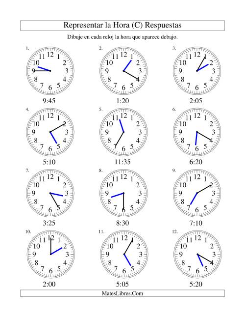 La hoja de ejercicios de Representar la Hora en un Reloj Analógico en Intervalos de 5 Minutos (C) Página 2