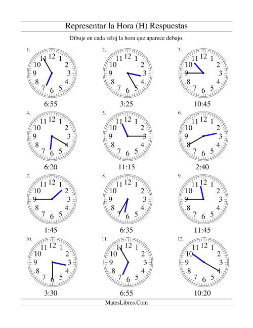 La hoja de ejercicios de Representar la Hora en un Reloj Analógico en Intervalos de 5 Minutos (H) Página 2