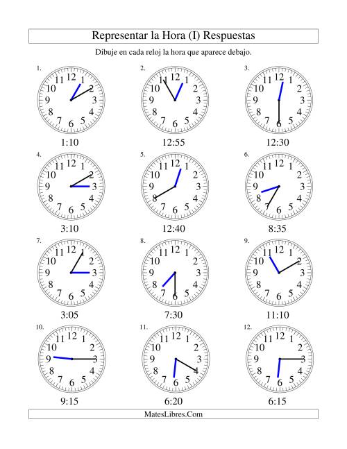 La hoja de ejercicios de Representar la Hora en un Reloj Analógico en Intervalos de 5 Minutos (I) Página 2