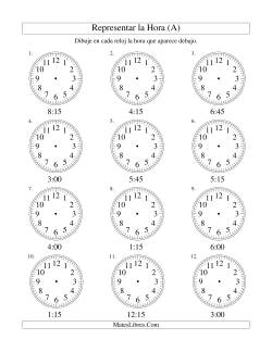 Representar la Hora en un Reloj Analógico en Intervalos de 15 Minutos