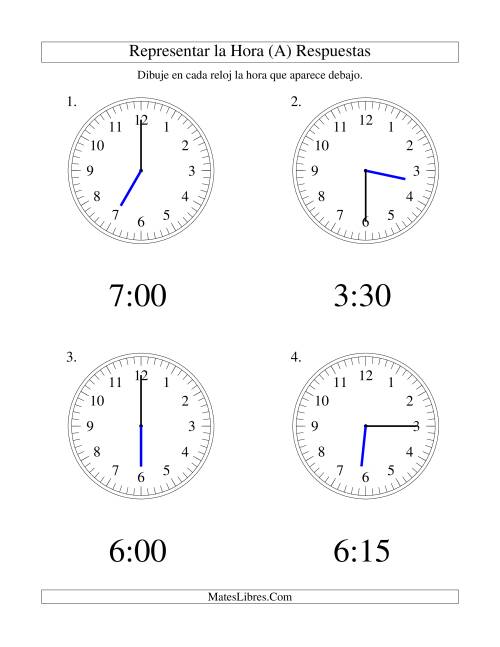 La hoja de ejercicios de Representar la Hora en un Reloj Analógico en Intervalos de 15 Minutos (Grande) Página 2