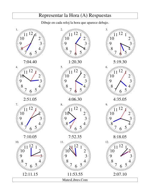 La hoja de ejercicios de Representar la Hora en un Reloj Analógico en Intervalos de 5 Segundos (A) Página 2