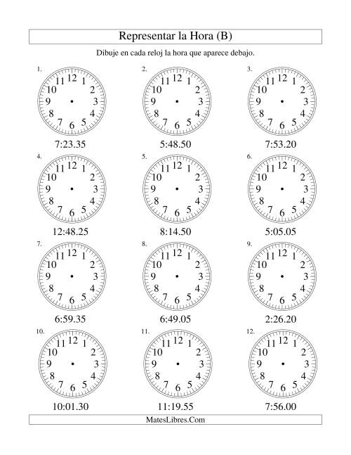 La hoja de ejercicios de Representar la Hora en un Reloj Analógico en Intervalos de 5 Segundos (B)