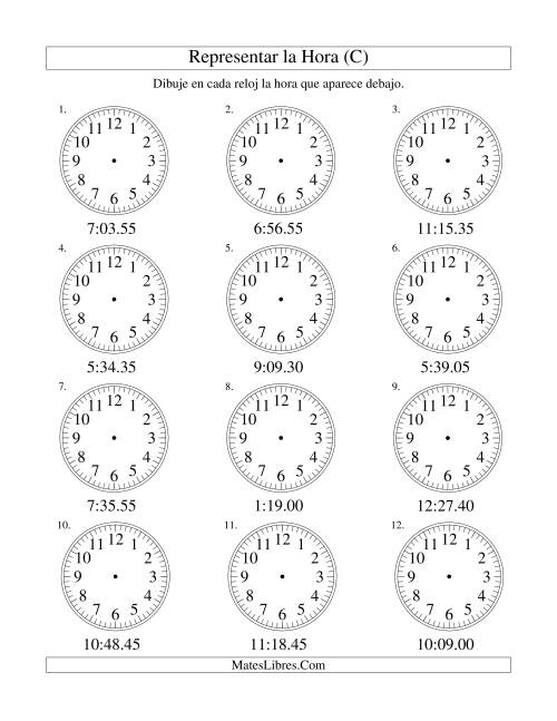 La hoja de ejercicios de Representar la Hora en un Reloj Analógico en Intervalos de 5 Segundos (C)