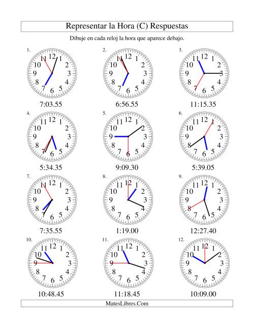 La hoja de ejercicios de Representar la Hora en un Reloj Analógico en Intervalos de 5 Segundos (C) Página 2