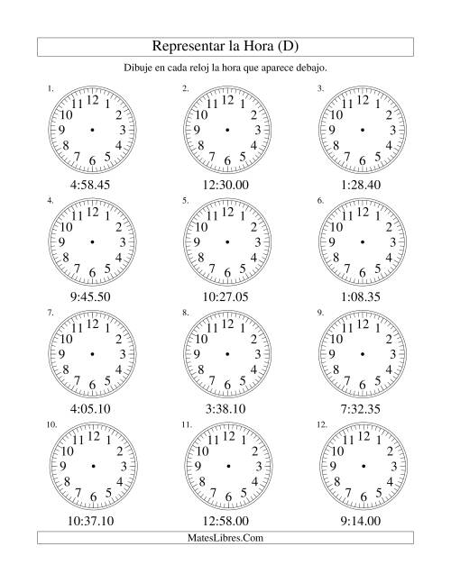 La hoja de ejercicios de Representar la Hora en un Reloj Analógico en Intervalos de 5 Segundos (D)