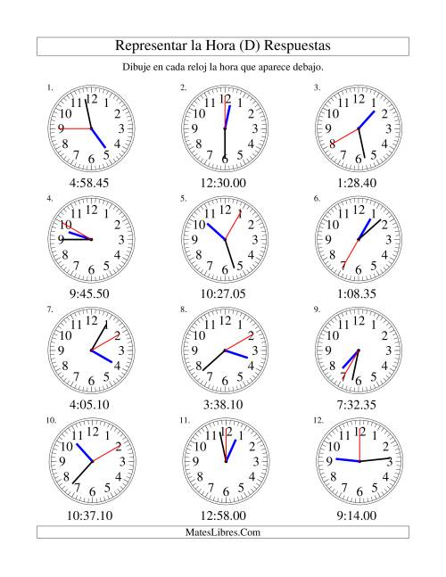 La hoja de ejercicios de Representar la Hora en un Reloj Analógico en Intervalos de 5 Segundos (D) Página 2