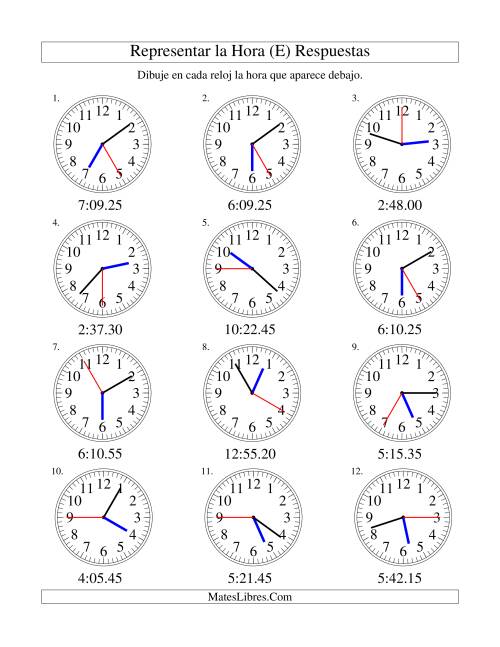 La hoja de ejercicios de Representar la Hora en un Reloj Analógico en Intervalos de 5 Segundos (E) Página 2