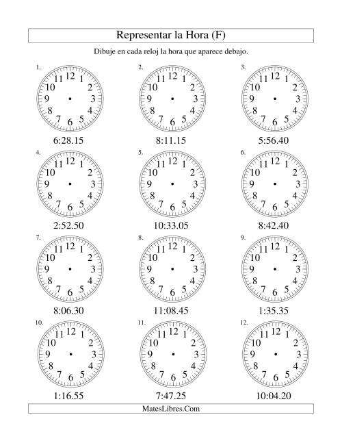 La hoja de ejercicios de Representar la Hora en un Reloj Analógico en Intervalos de 5 Segundos (F)