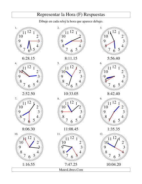 La hoja de ejercicios de Representar la Hora en un Reloj Analógico en Intervalos de 5 Segundos (F) Página 2