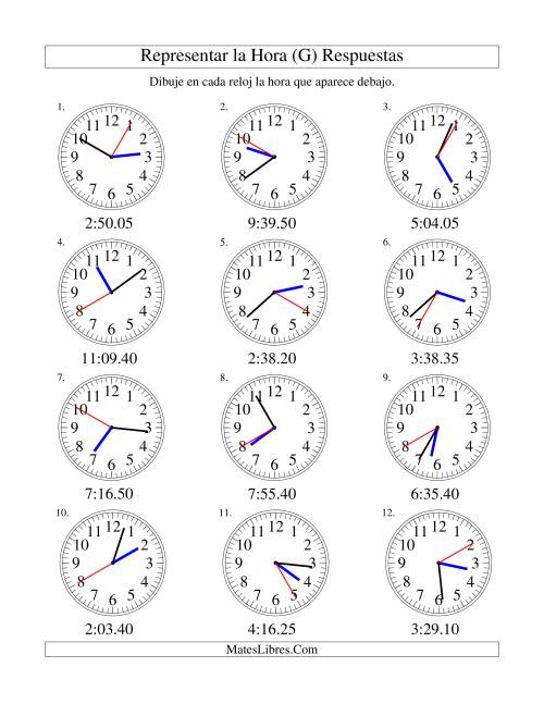 La hoja de ejercicios de Representar la Hora en un Reloj Analógico en Intervalos de 5 Segundos (G) Página 2