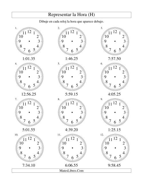 La hoja de ejercicios de Representar la Hora en un Reloj Analógico en Intervalos de 5 Segundos (H)