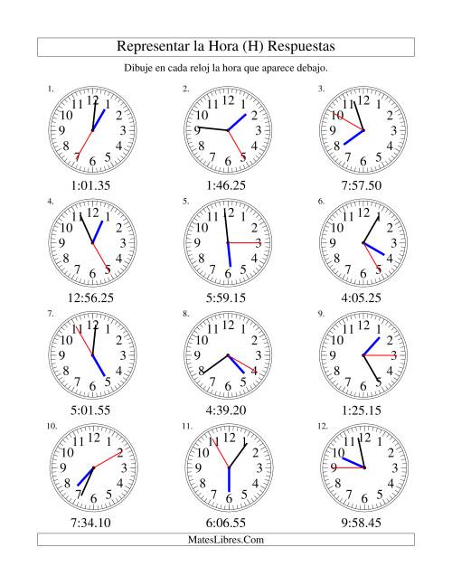 La hoja de ejercicios de Representar la Hora en un Reloj Analógico en Intervalos de 5 Segundos (H) Página 2