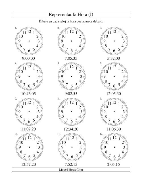 La hoja de ejercicios de Representar la Hora en un Reloj Analógico en Intervalos de 5 Segundos (I)