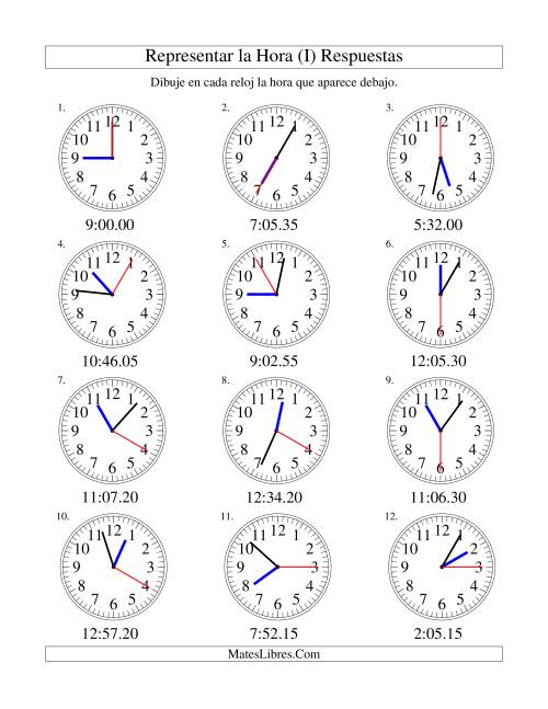 La hoja de ejercicios de Representar la Hora en un Reloj Analógico en Intervalos de 5 Segundos (I) Página 2