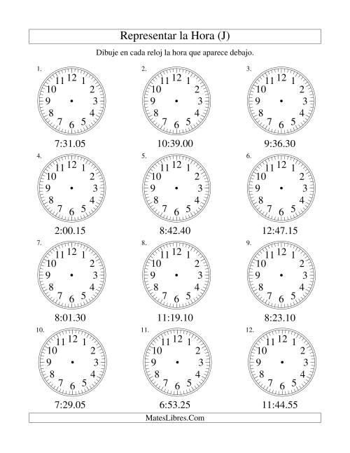 La hoja de ejercicios de Representar la Hora en un Reloj Analógico en Intervalos de 5 Segundos (J)