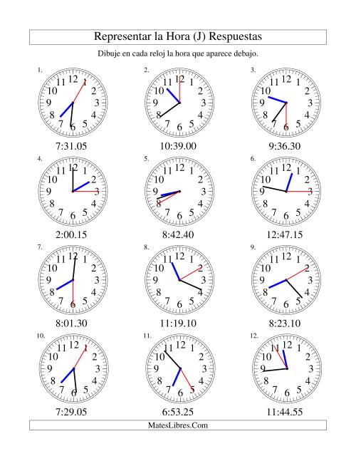 La hoja de ejercicios de Representar la Hora en un Reloj Analógico en Intervalos de 5 Segundos (J) Página 2