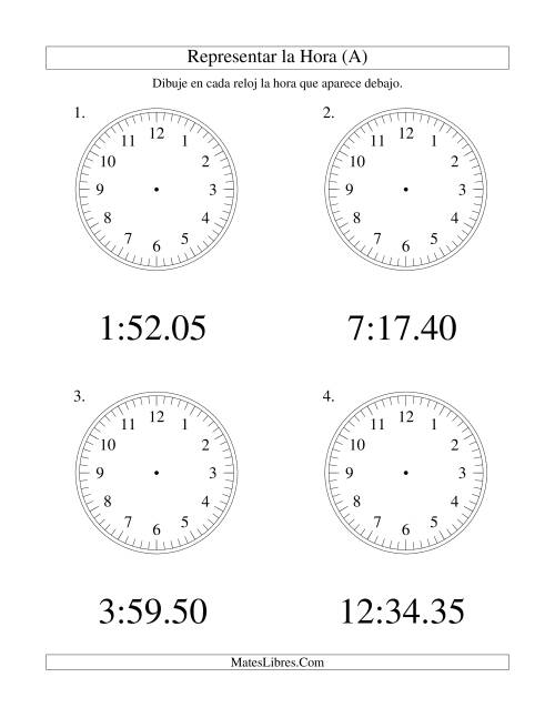 La hoja de ejercicios de Representar la Hora en un Reloj Analógico en Intervalos de 5 Segundos (Grande)