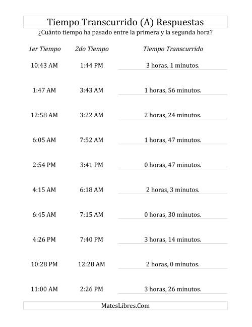 La hoja de ejercicios de Medir Tiempo Transcurrido, Hasta 5 Horas en Intervalos de 1 Minuto (A) Página 2