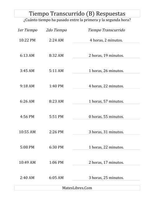 La hoja de ejercicios de Medir Tiempo Transcurrido, Hasta 5 Horas en Intervalos de 1 Minuto (B) Página 2