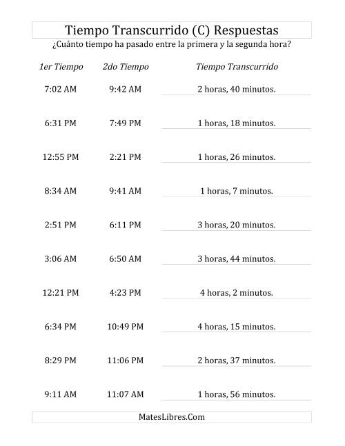 La hoja de ejercicios de Medir Tiempo Transcurrido, Hasta 5 Horas en Intervalos de 1 Minuto (C) Página 2