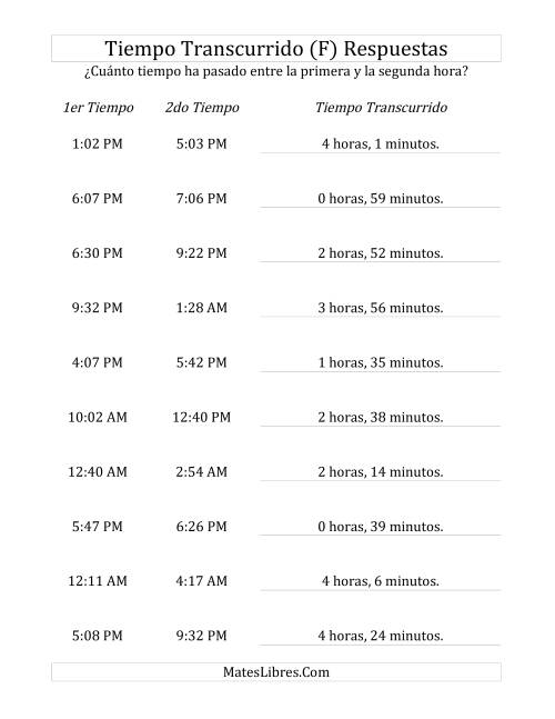 La hoja de ejercicios de Medir Tiempo Transcurrido, Hasta 5 Horas en Intervalos de 1 Minuto (F) Página 2