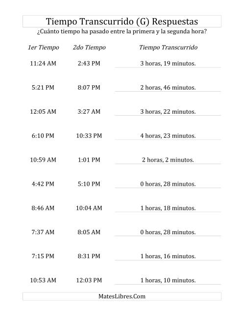 La hoja de ejercicios de Medir Tiempo Transcurrido, Hasta 5 Horas en Intervalos de 1 Minuto (G) Página 2