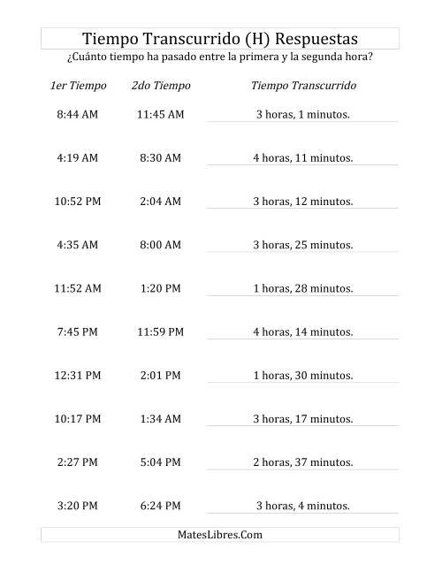 La hoja de ejercicios de Medir Tiempo Transcurrido, Hasta 5 Horas en Intervalos de 1 Minuto (H) Página 2